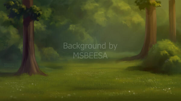 A background commission featuring a green forest with blurred leaves and grass